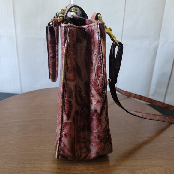 Vintage Brahmin Leather Purse Satchel, Embossed Floral all-over pattern Burgundy - Picture 6 of 16